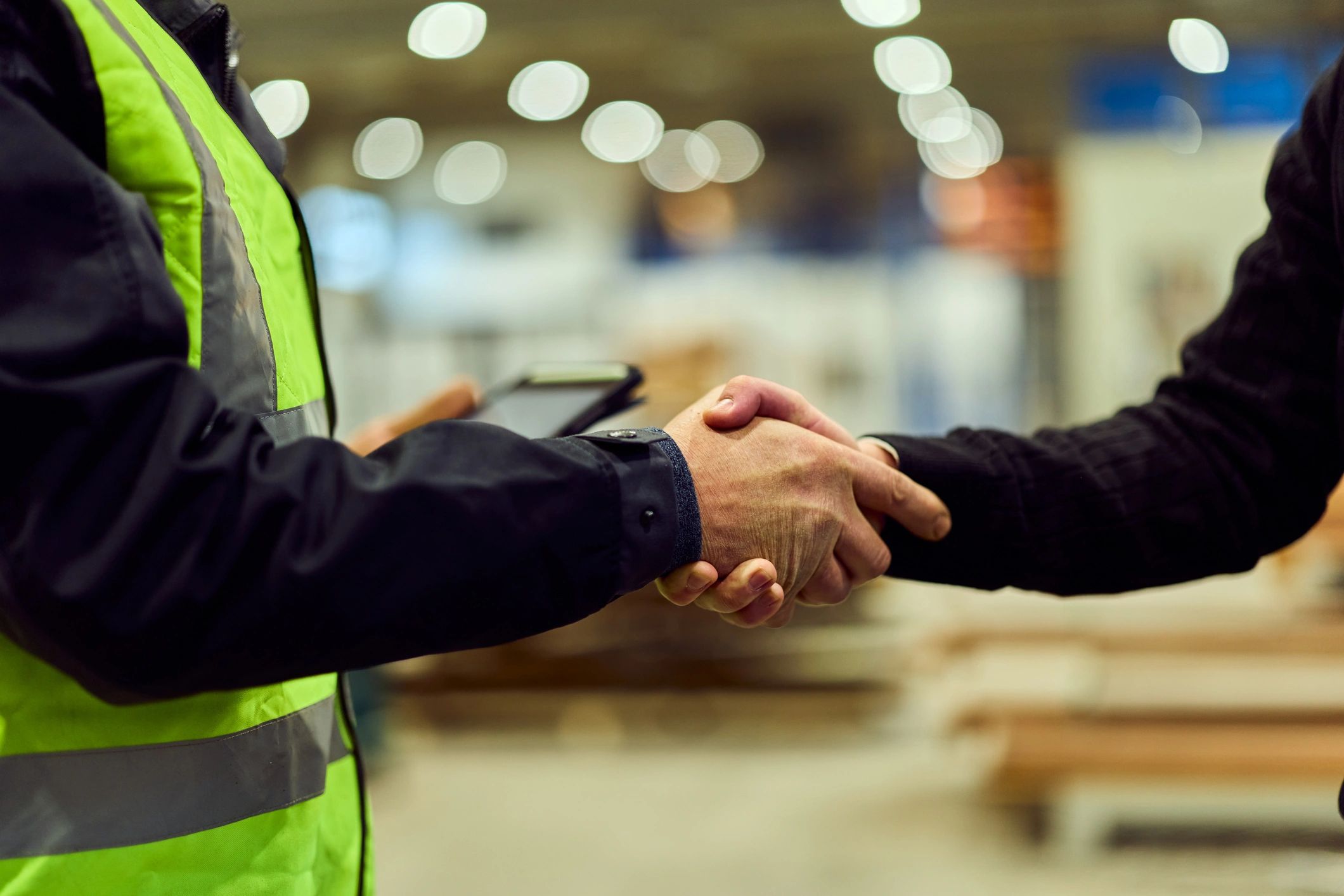 Business partnership handshake representing trusted international trade support