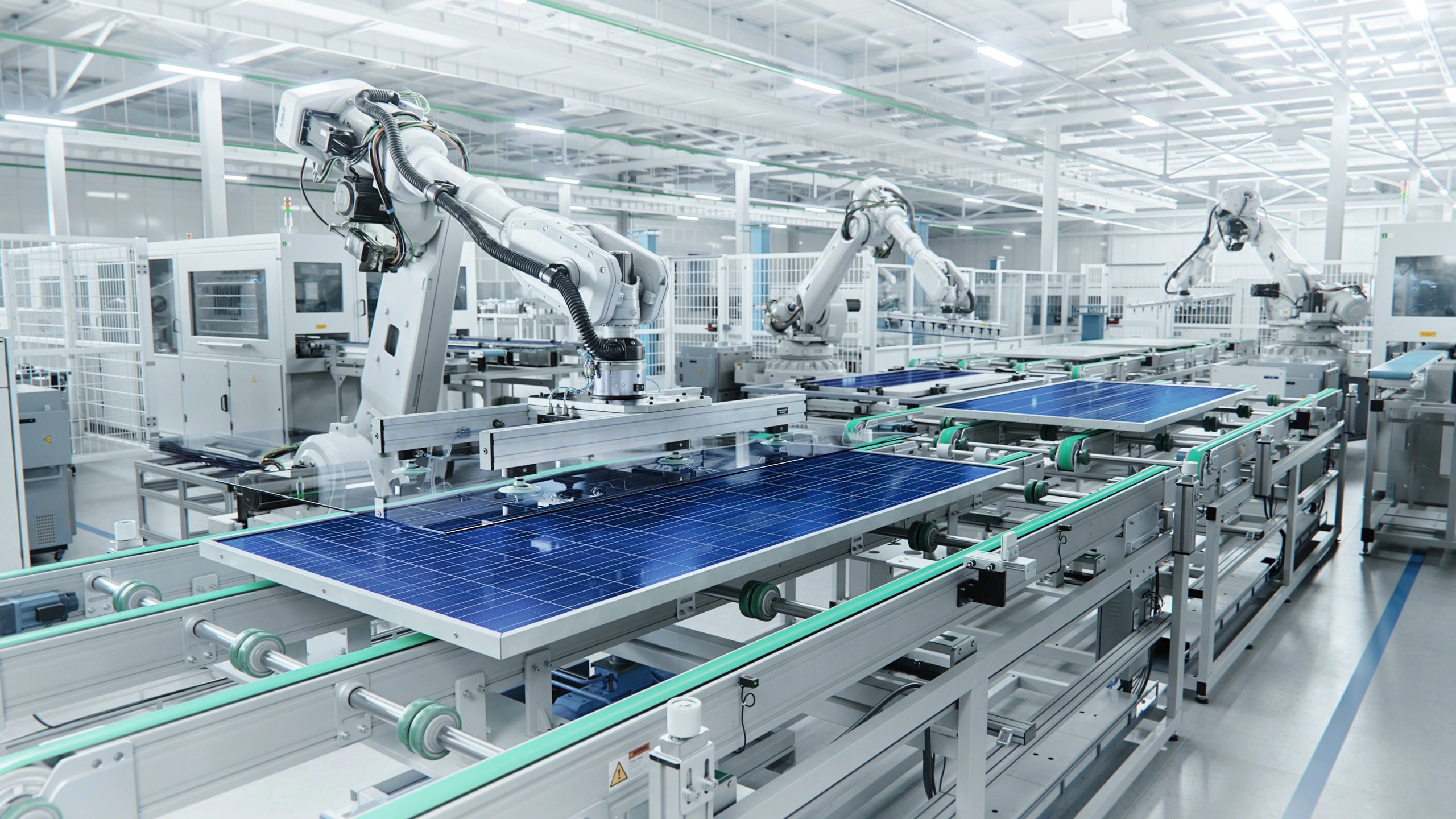 Automated industrial production line in a modern factory